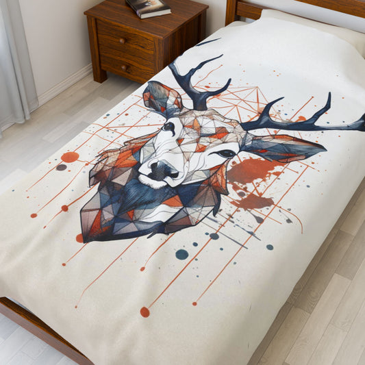 Deer Geometric Velveteen Plush Blanket — Abstract Throw