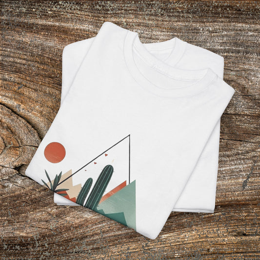 Retro Abstract Cactus Mountain T-Shirt — Nature Lover Tee