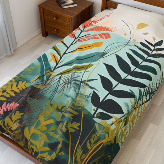 Botanical Abstract Blanket — Soft Floral Throw