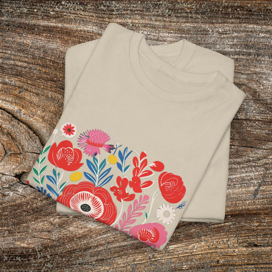 Retro Vibrant Botanical Flower T-Shirt — Nature Lover Gift