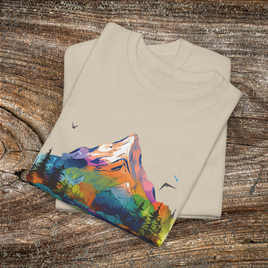 Vibrant Retro Mountain Abstract T-Shirt — Nature Lover Gift