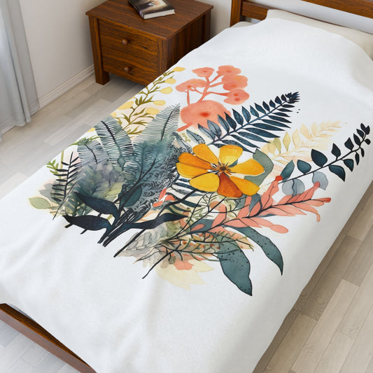 Botanical Abstract Blanket — Soft Floral Throw