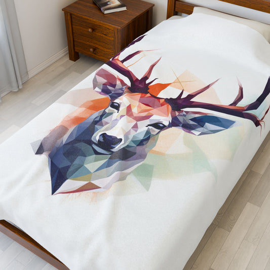 Watercolour Deer Geometric Velveteen Plush Blanket — Abstract Throw