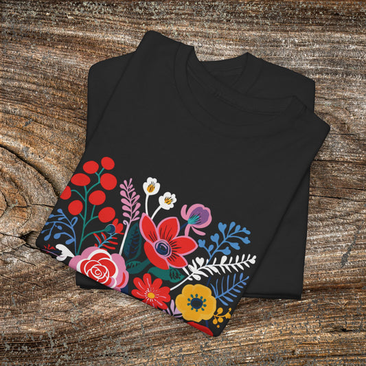 Retro Vibrant Botanical Flower T-Shirt — Nature Lover Gift
