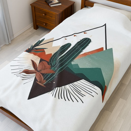 Boho Mountain Cactus Blanket — Retro Abstract Throw