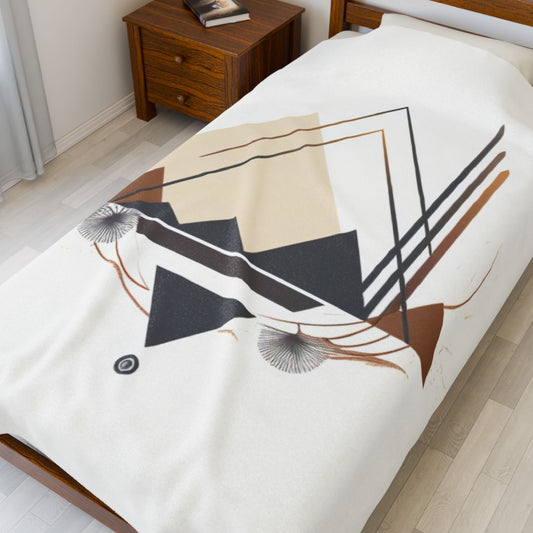 Boho Mountain Velveteen Throw Blanket — Cozy Neutral Aesthetic Fleece