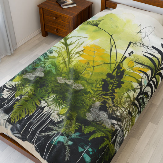 Botanical Abstract Blanket — Soft Floral Throw