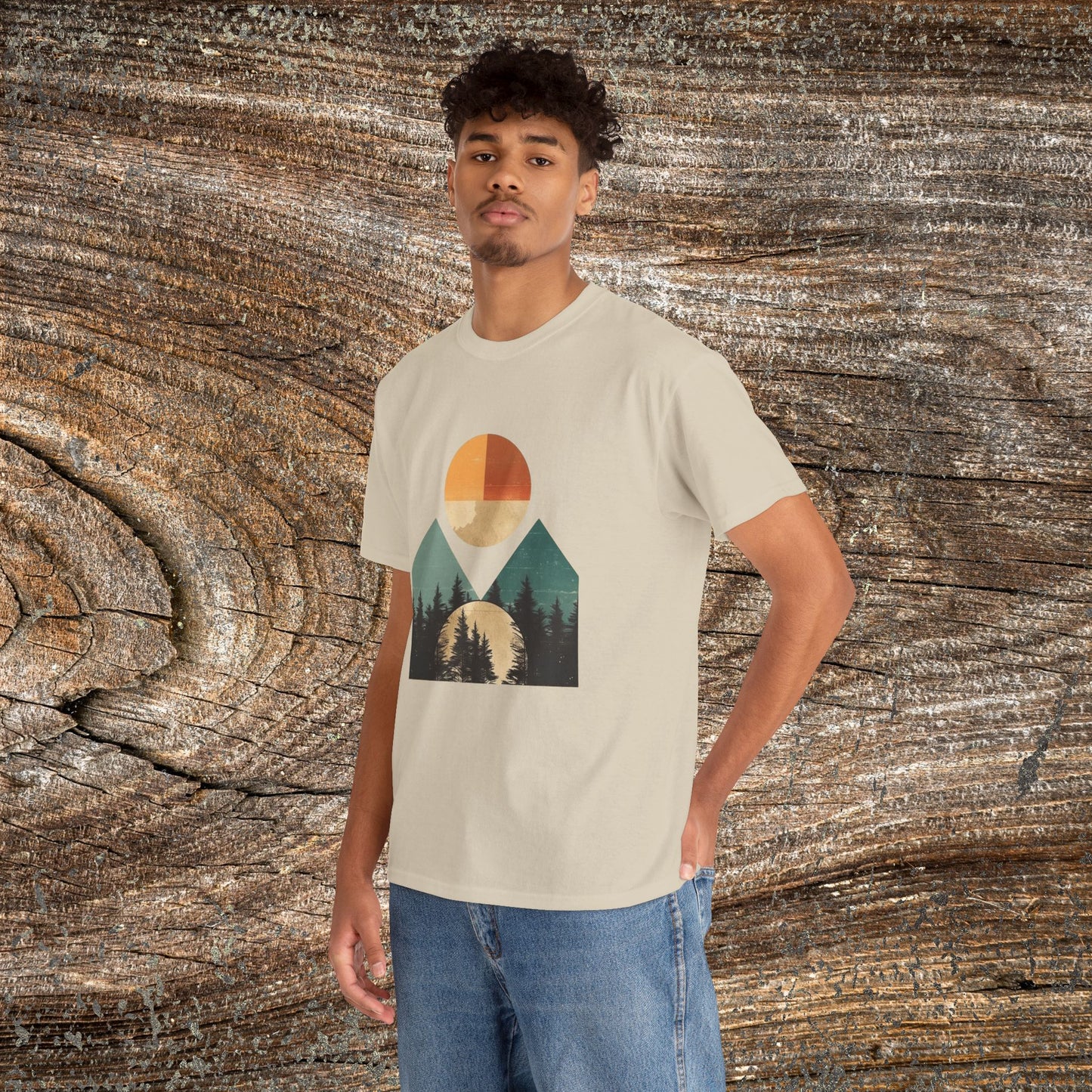 Boho Mountain T-Shirt — Vintage Abstract Mountain Landscape Tee