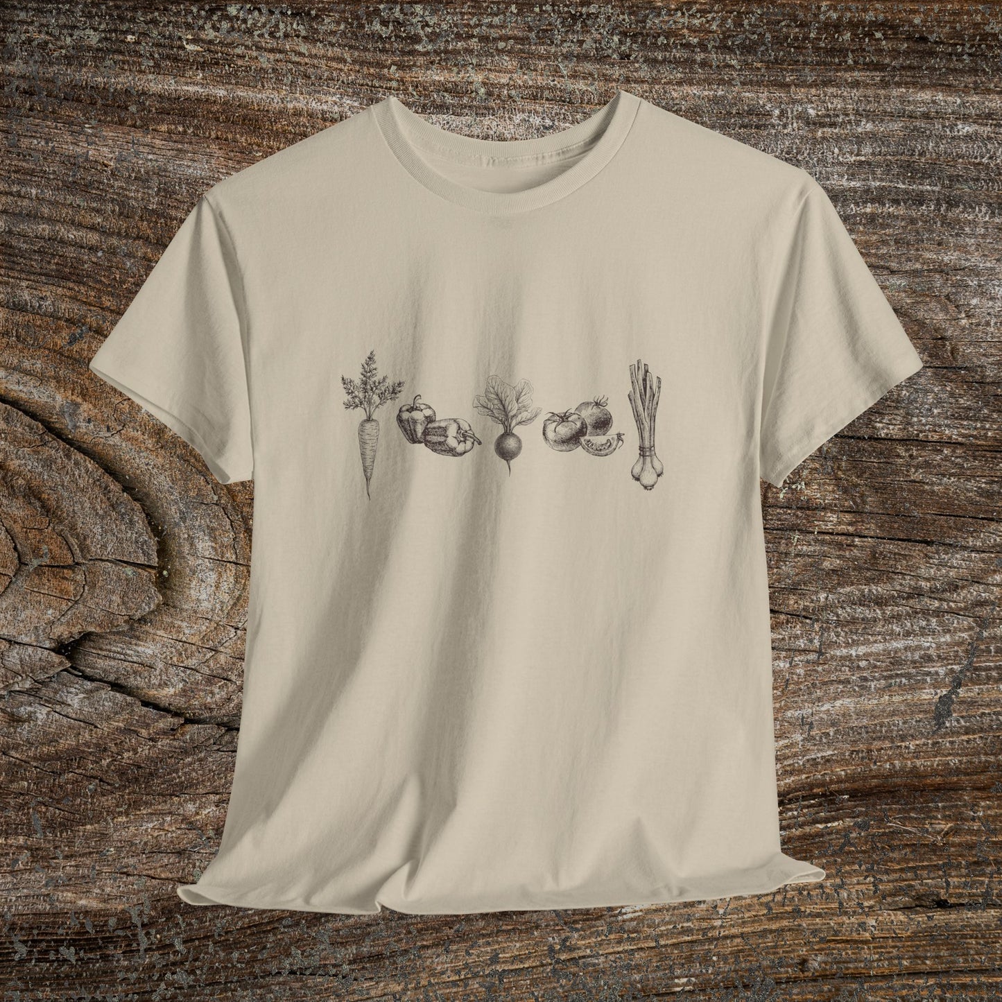 Rustic Vegetable T-Shirt — Farmhouse Produce Tee for Gardeners & Veg Lovers
