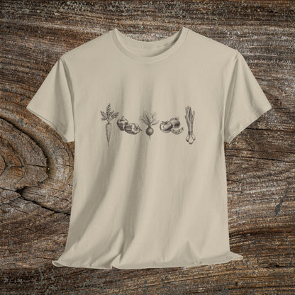 Rustic Vegetable T-Shirt — Farmhouse Produce Tee for Gardeners & Veg Lovers
