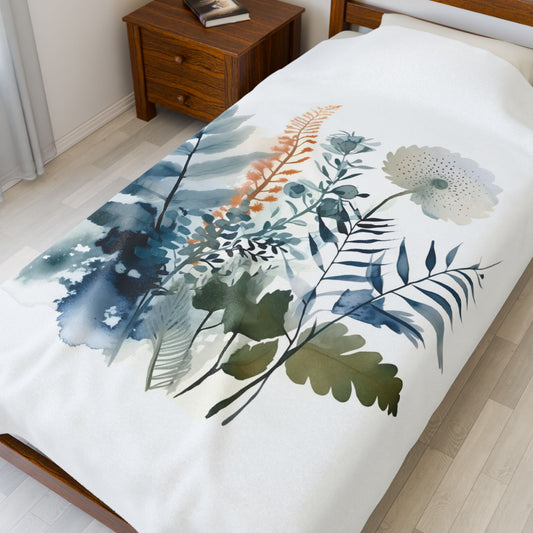 Watercolour Botanical Blanket — Soft Floral Abstract Throw