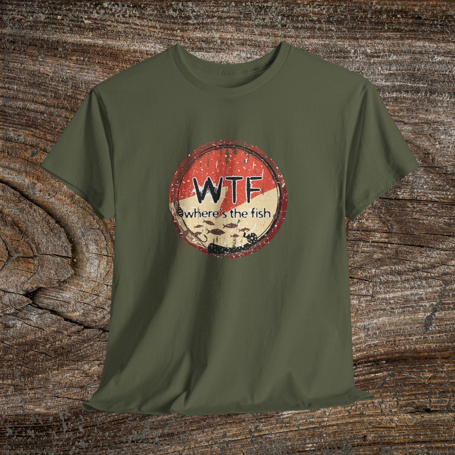 Funny Grunge Fishing TShirt - W.T.F Where's The Fish