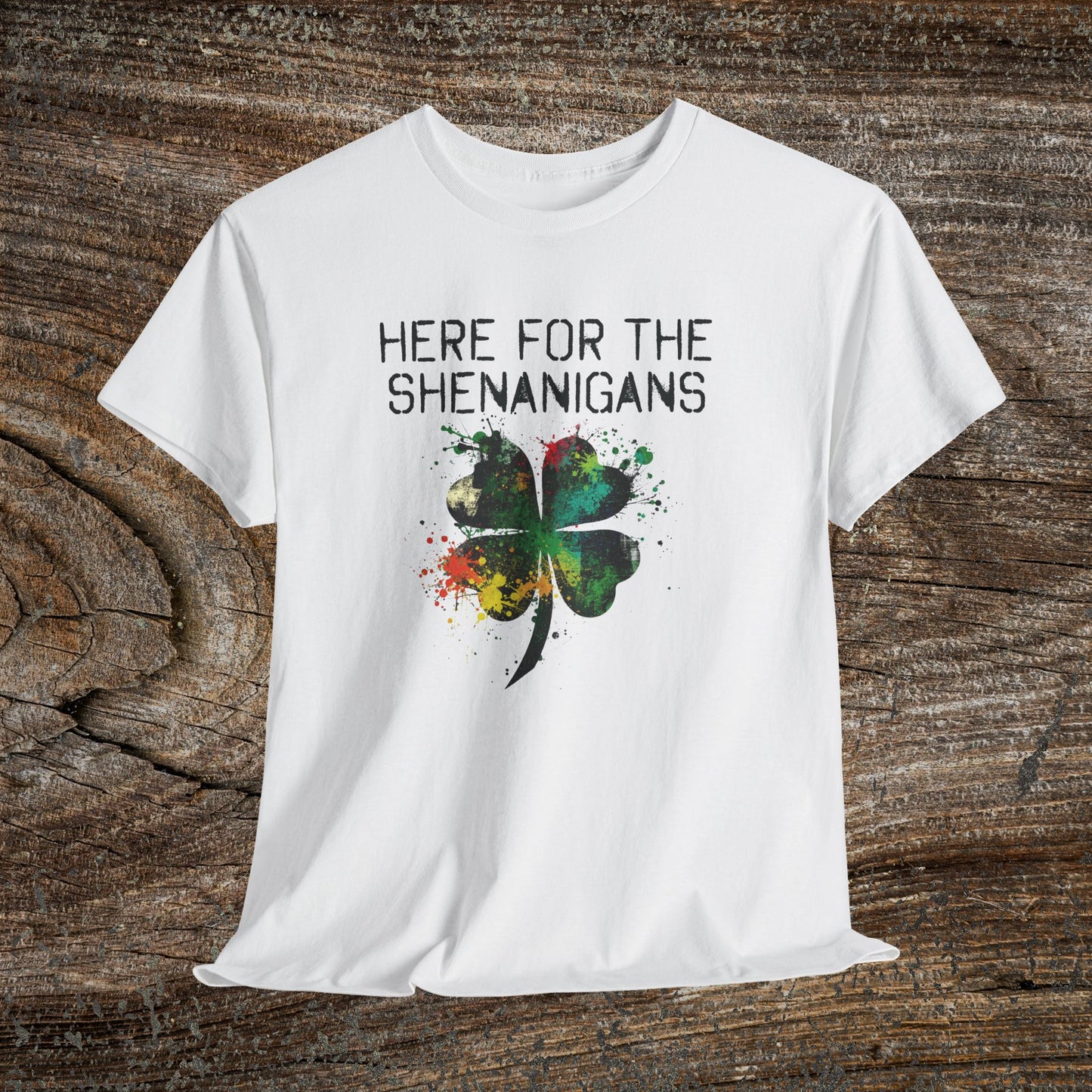Grunge Clover 'Here For The Shenanigans' St. Patrick's Day Tee