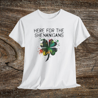 Grunge Clover 'Here For The Shenanigans' St. Patrick's Day Tee