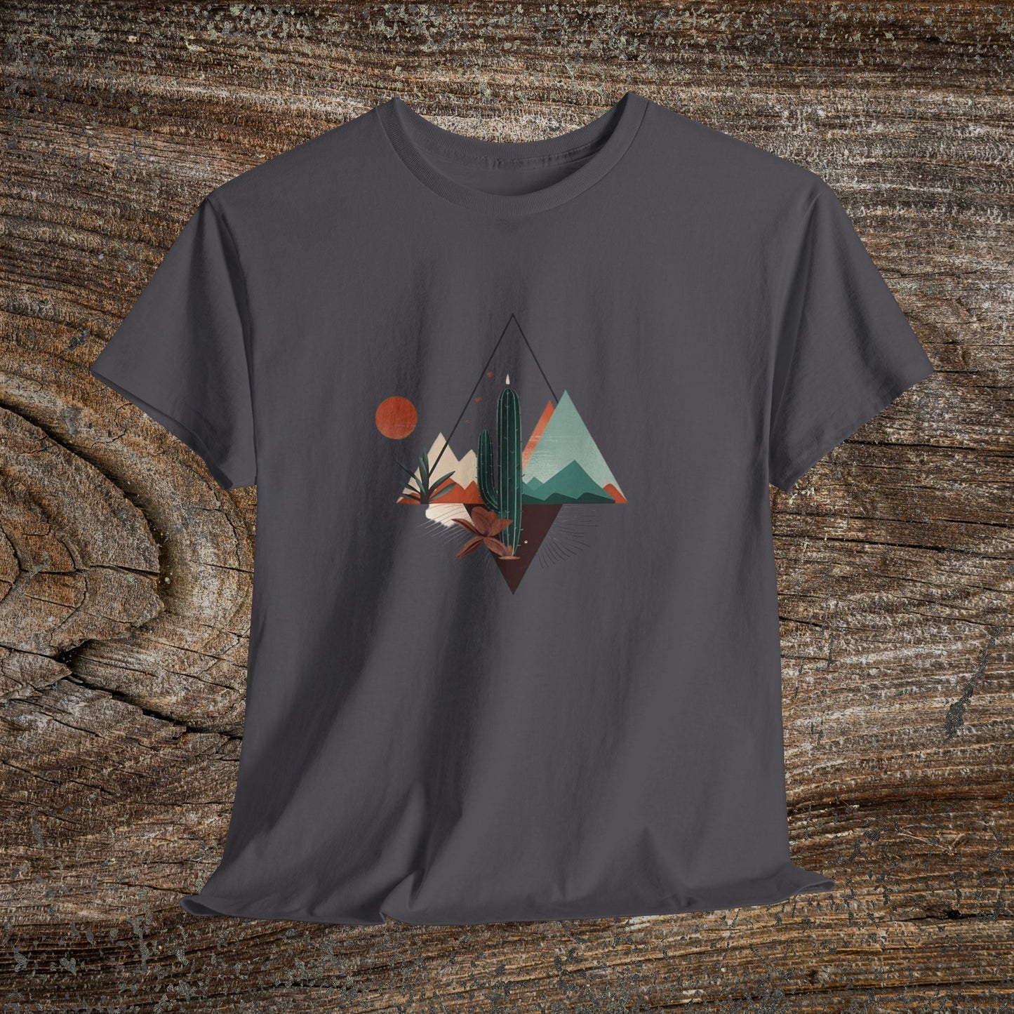 Retro Abstract Cactus Mountain T-Shirt — Nature Lover Tee