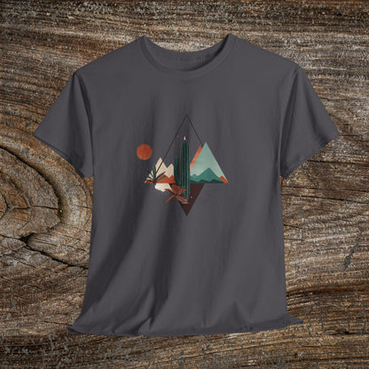 Retro Abstract Cactus Mountain T-Shirt — Nature Lover Tee