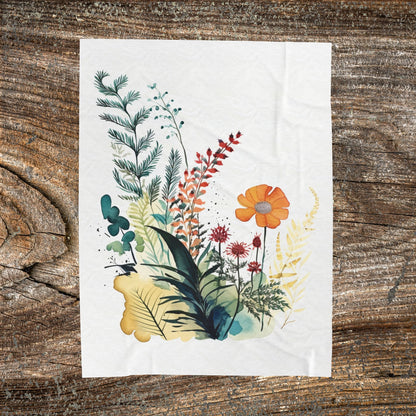 Watercolour Botanical Blanket — Soft Floral Abstract Throw