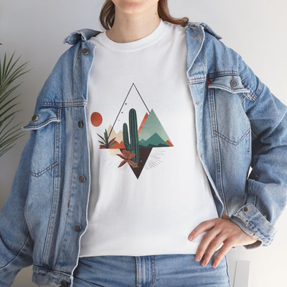 Retro Abstract Cactus Mountain T-Shirt — Nature Lover Tee