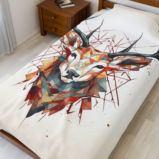 Deer Geometric Velveteen Plush Blanket — Abstract Throw