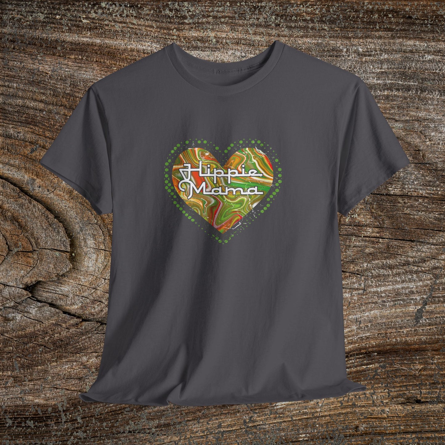 Hippie Mama Heart T-Shirt — Retro Marble Texture Mom Tee