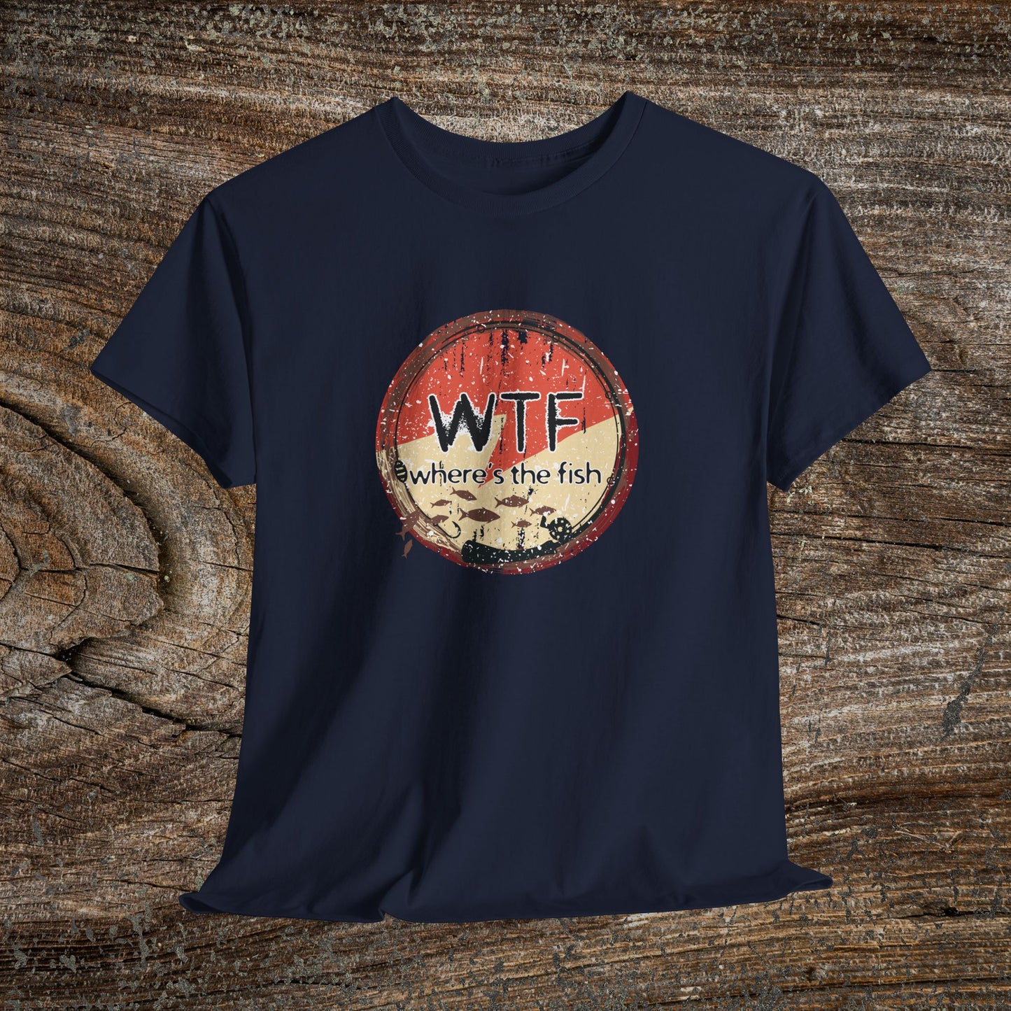 Funny Grunge Fishing TShirt - W.T.F Where's The Fish