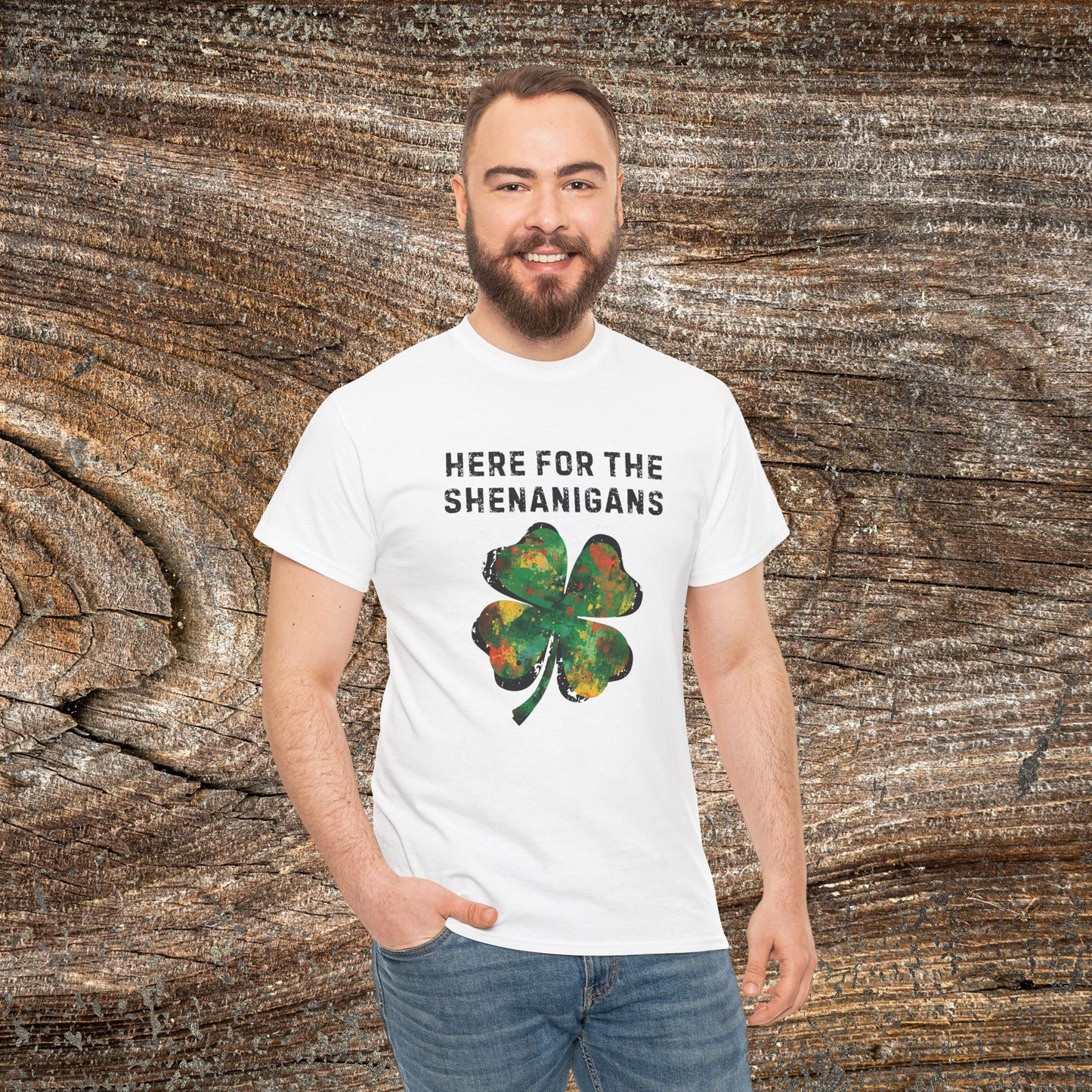 Grunge Clover 'Here For The Shenanigans' St. Patrick's Day Tee