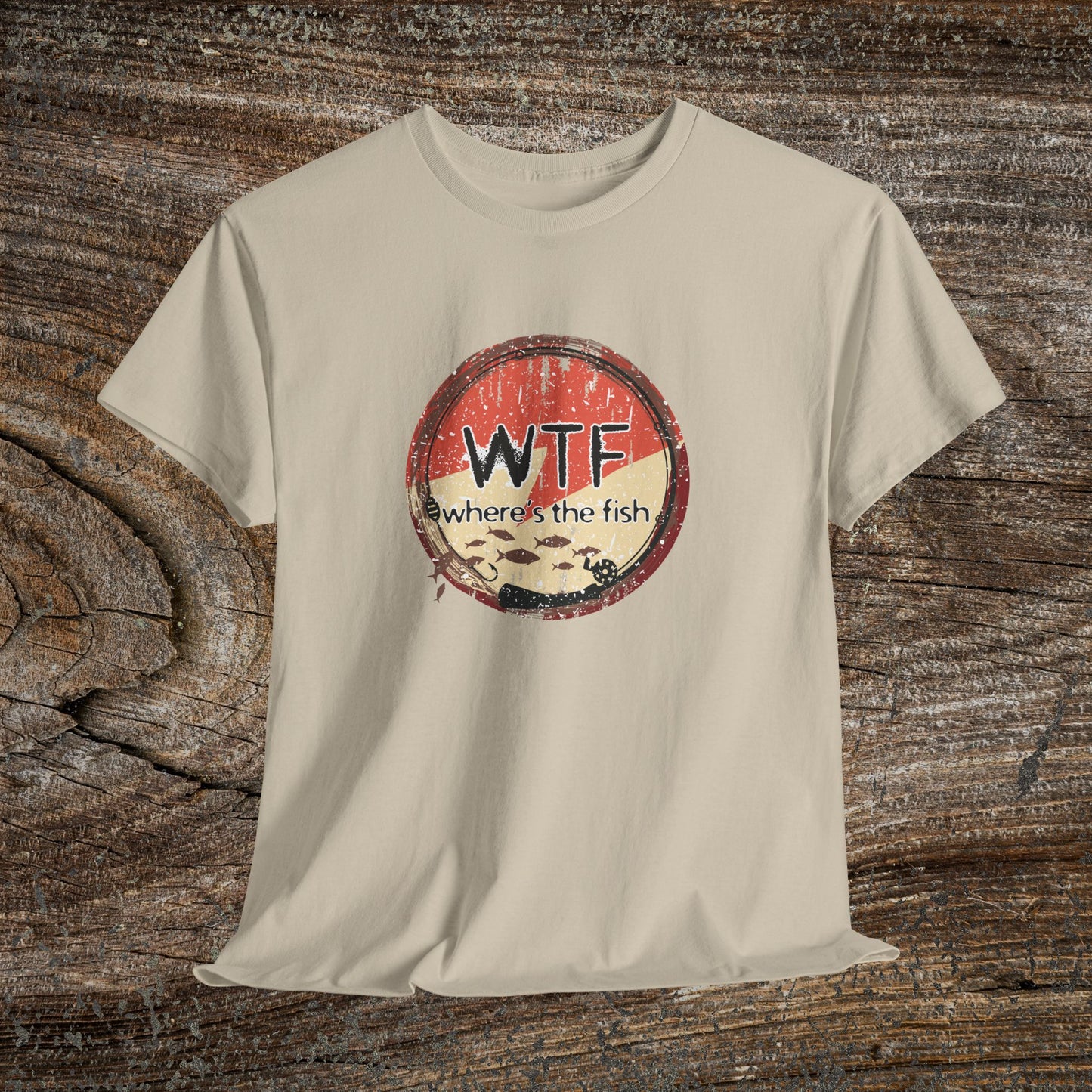 Funny Grunge Fishing TShirt - W.T.F Where's The Fish