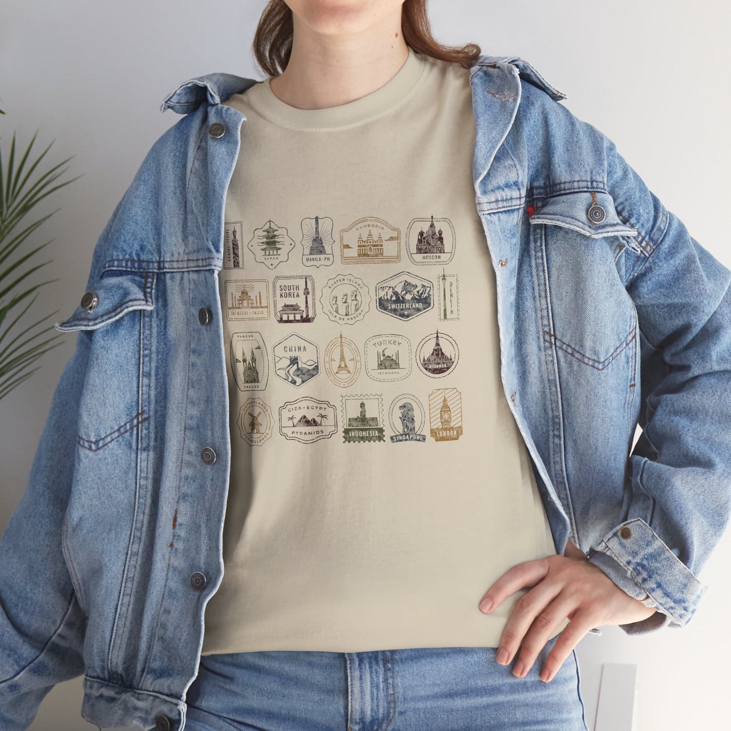 Retro Country Stamps T-Shirt — Grunge Traveler Graphic Tee