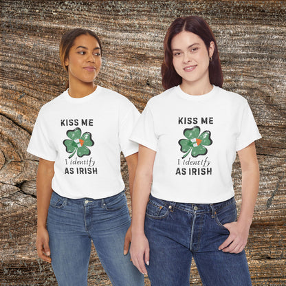 Kiss Me I Identify As Irish Shamrock Tee | St. Patrick's Day Clover Shirt
