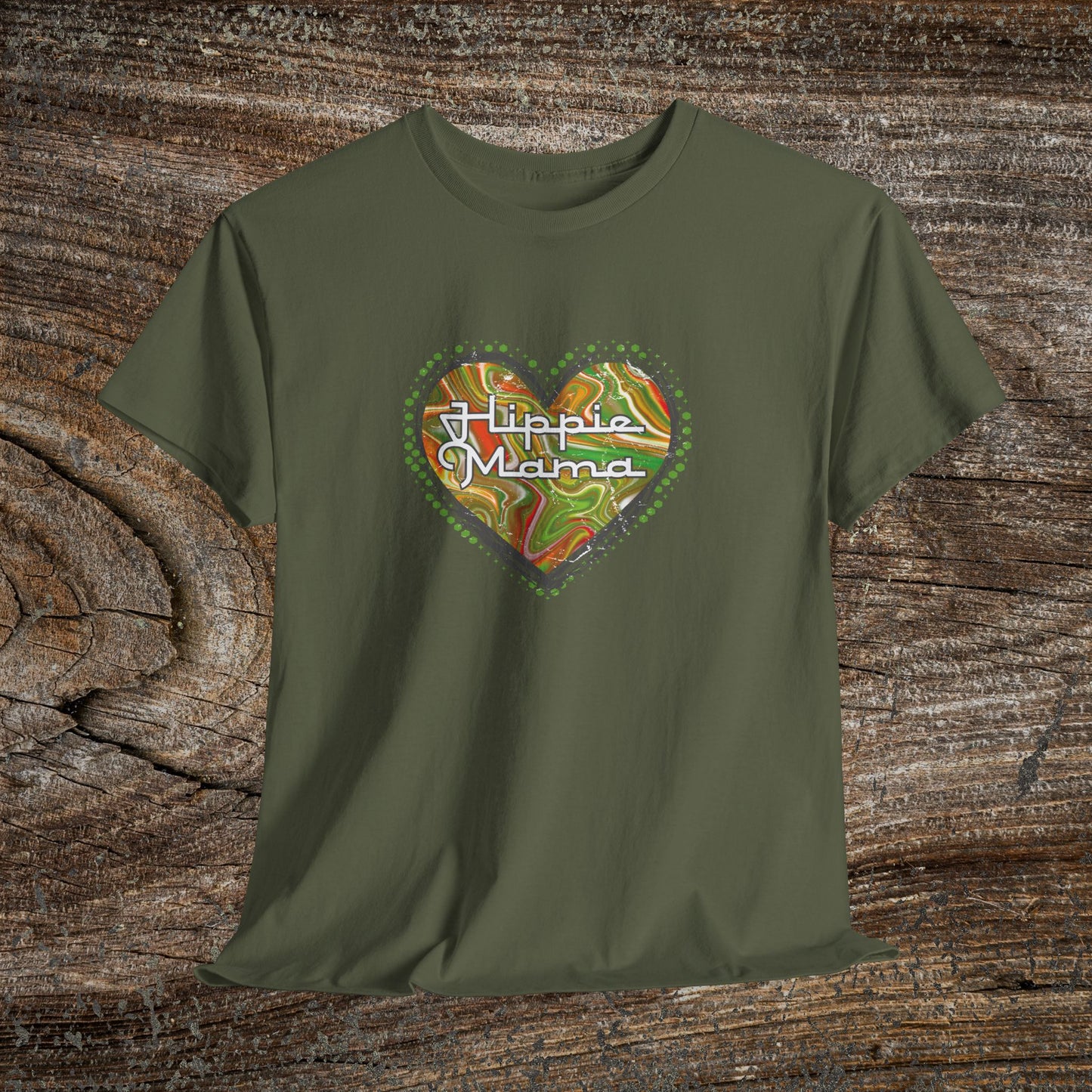 Hippie Mama Heart T-Shirt — Retro Marble Texture Mom Tee