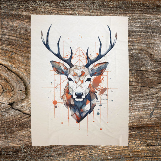 Deer Geometric Velveteen Plush Blanket — Abstract Throw