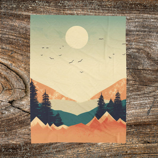 Vintage Retro Abstract Landscape Blanket — Velveteen Plush Blanket  — Cozy Fleece Throw