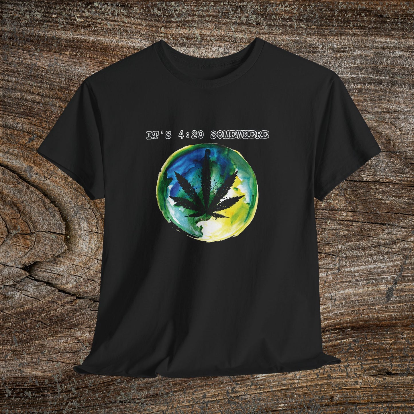 Grunge Weed Leaf 420 TShirt - "It's 4:20 Somewhere" - Retro Marijuana Stoner Gift