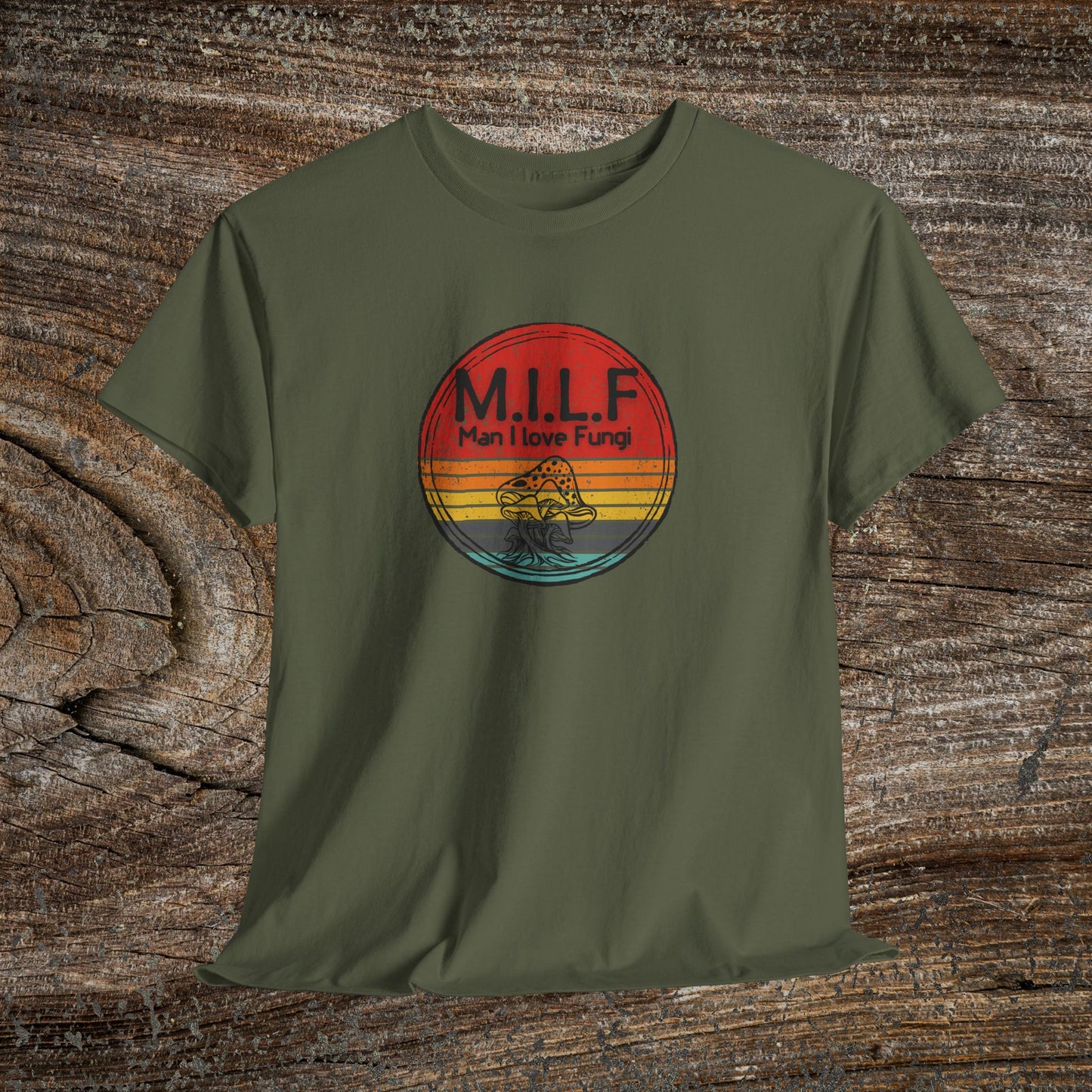 Funny Retro Grunge Mushroom T-Shirt — "M.I.L.F. Man I Love Fungi"