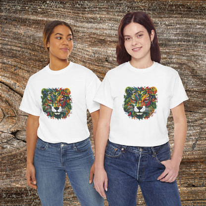 Lion Head Floral Tee — Colourful Botanical Safari Graphic T-Shirt