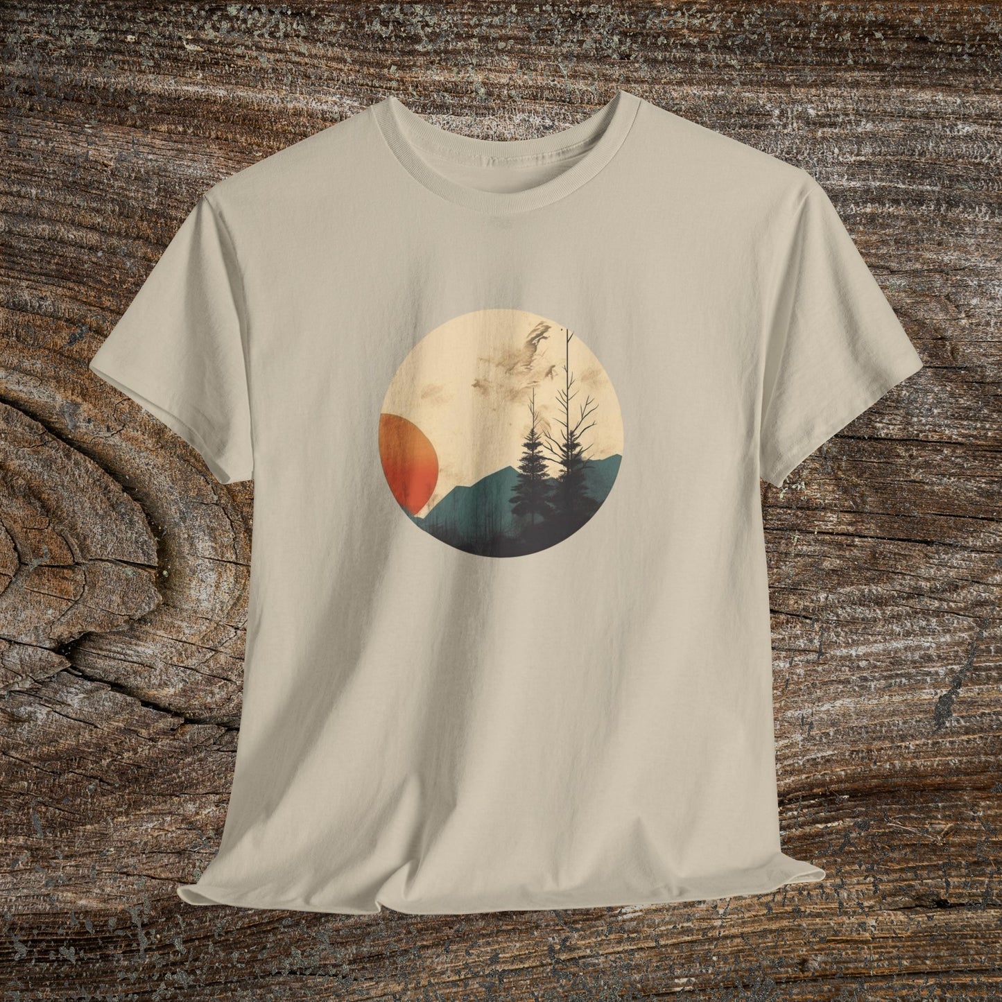 Retro Boho Mountain T-Shirt — Abstract Mountain Landscape, Nature Lover Gift