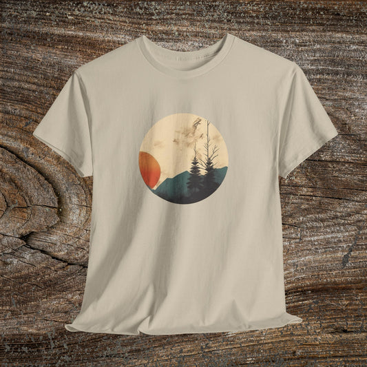 Retro Boho Mountain T-Shirt — Abstract Mountain Landscape, Nature Lover Gift