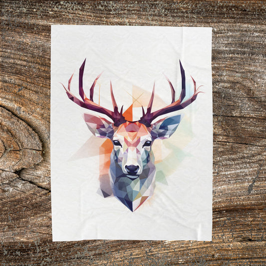 Watercolour Deer Geometric Velveteen Plush Blanket — Abstract Throw