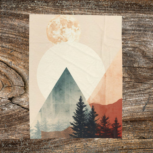 Vintage Retro Abstract Landscape Blanket — Velveteen Plush Blanket  — Cozy Fleece Throw