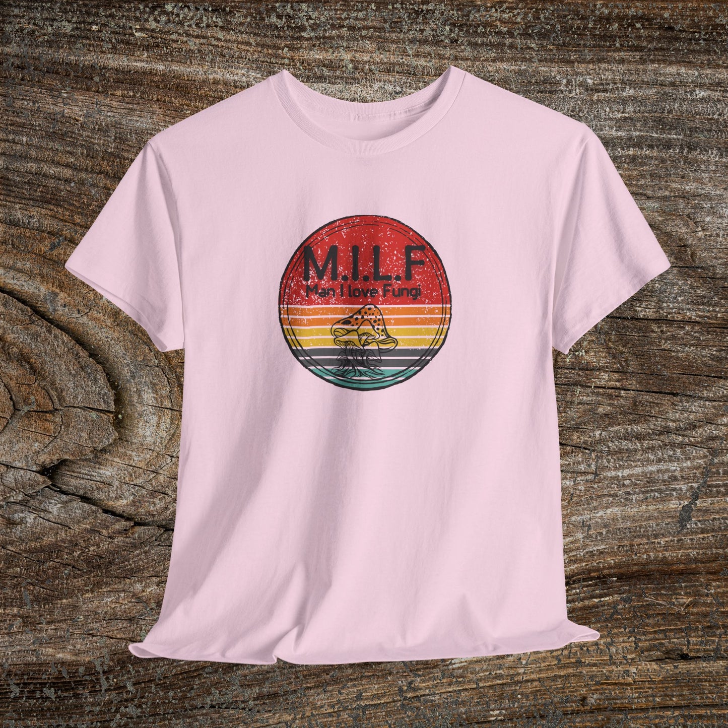 Funny Retro Grunge Mushroom T-Shirt — "M.I.L.F. Man I Love Fungi"