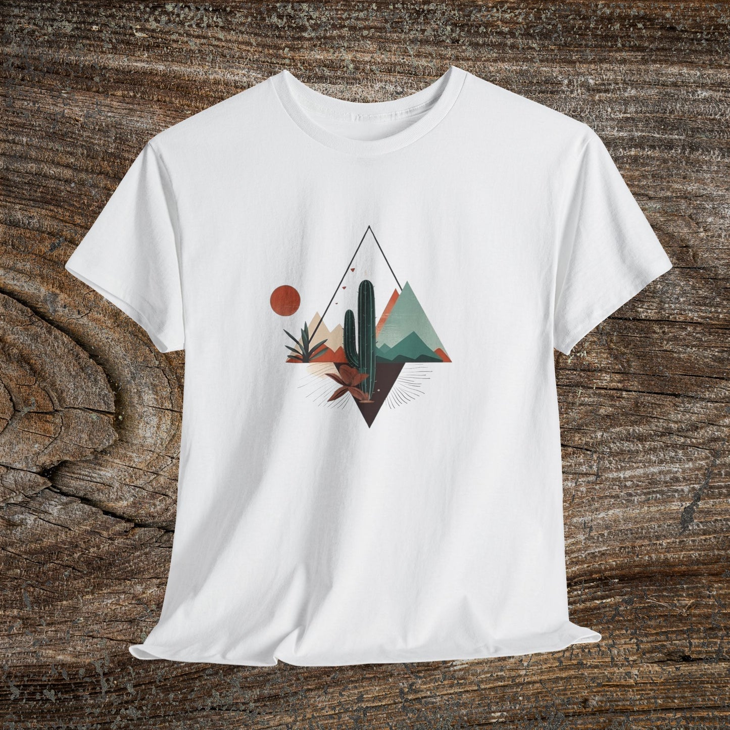 Retro Abstract Cactus Mountain T-Shirt — Nature Lover Tee