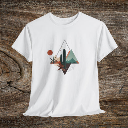 Retro Abstract Cactus Mountain T-Shirt — Nature Lover Tee