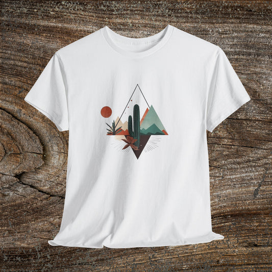Retro Abstract Cactus Mountain T-Shirt — Nature Lover Tee