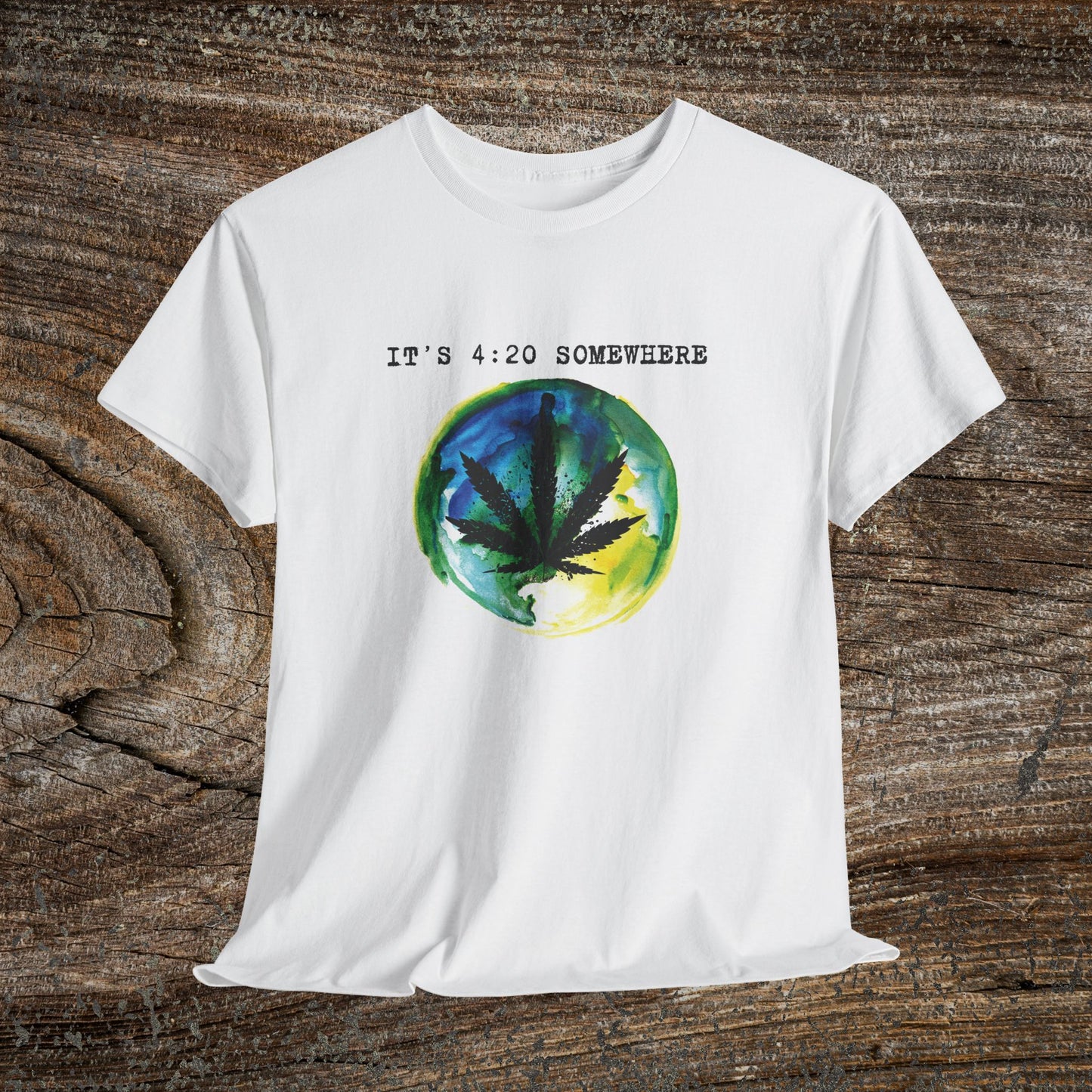 Grunge Weed Leaf 420 TShirt - "It's 4:20 Somewhere" - Retro Marijuana Stoner Gift