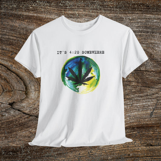 Grunge Weed Leaf 420 TShirt - "It's 4:20 Somewhere" - Retro Marijuana Stoner Gift