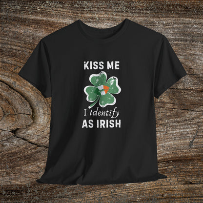 Kiss Me I Identify As Irish Shamrock Tee | St. Patrick's Day Clover Shirt