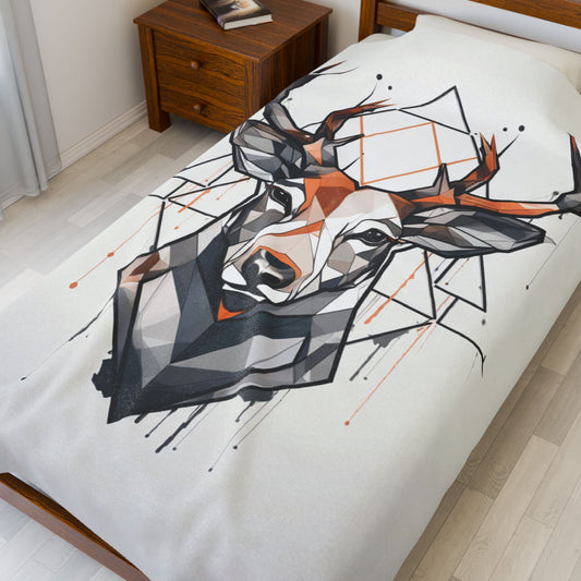 Deer Geometric Velveteen Plush Blanket — Abstract Throw