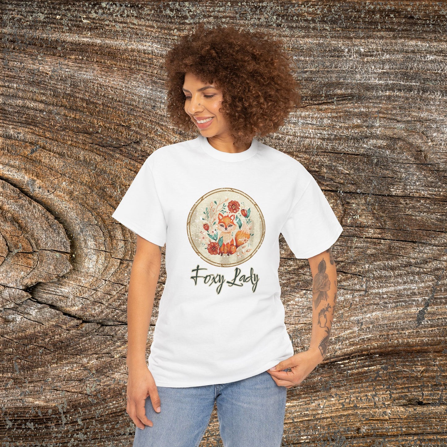 Foxy Lady Vintage Folk Art T-Shirt — "Foxy Lady" Fox Lover Gift