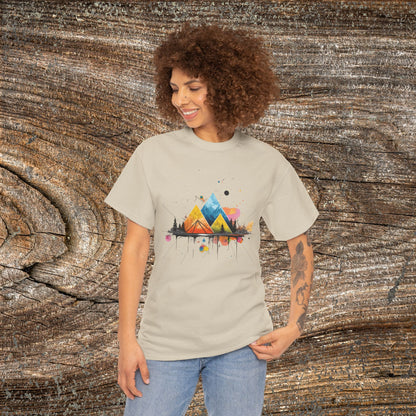 Vibrant Retro Mountain Abstract TShirt - Nature Lover Mountain Landscape Shirt