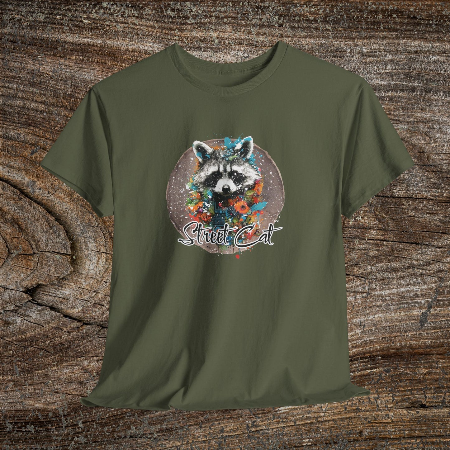 Vintage 'Street Cat' Raccoon T-Shirt — Funny Retro Wildlife Tee
